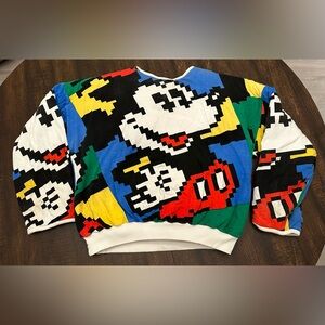 Vintage Mickey Mouse Multicolor Pixelated Reversible Thick Sweatshirt Adult OS
